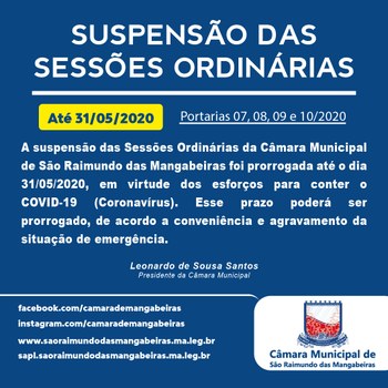 Atividades suspensas até 31/05/2020