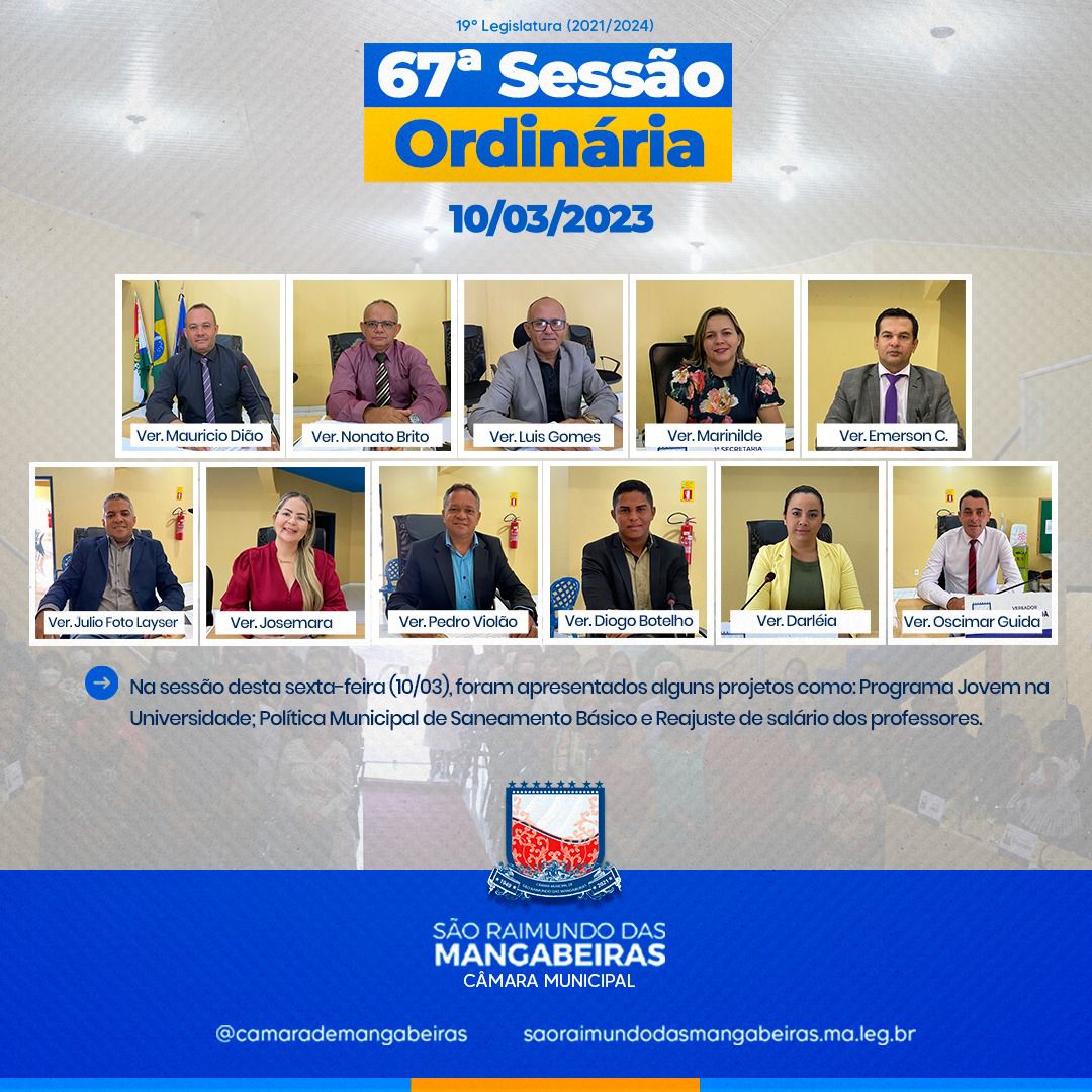 Confira resumo da 67° Sessão Ordinária (10/03)