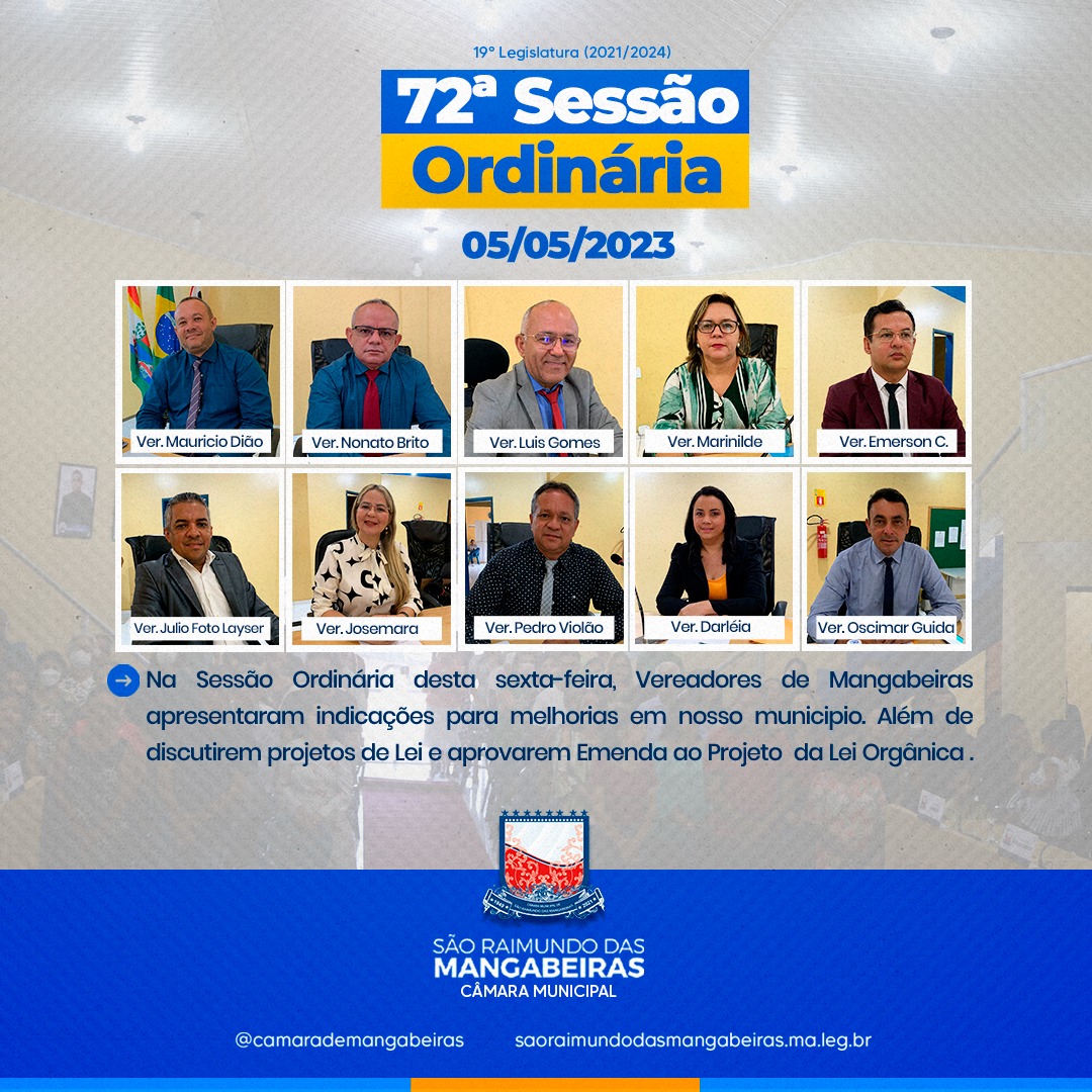 Confira resumo da 72° Sessão Ordinária (05/05)