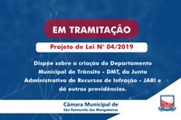 Projeto de Lei que cria o Departamento Municipal de Trânsito está em tramitação na Câmara de Vereadores