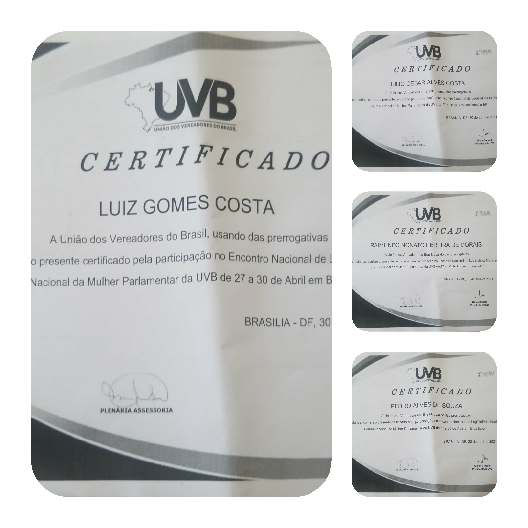 Vereadores recebem certificado de participação de evento da UVB