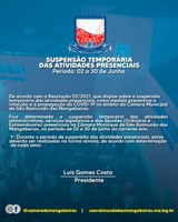 Suspensão temporária das atividades presenciais